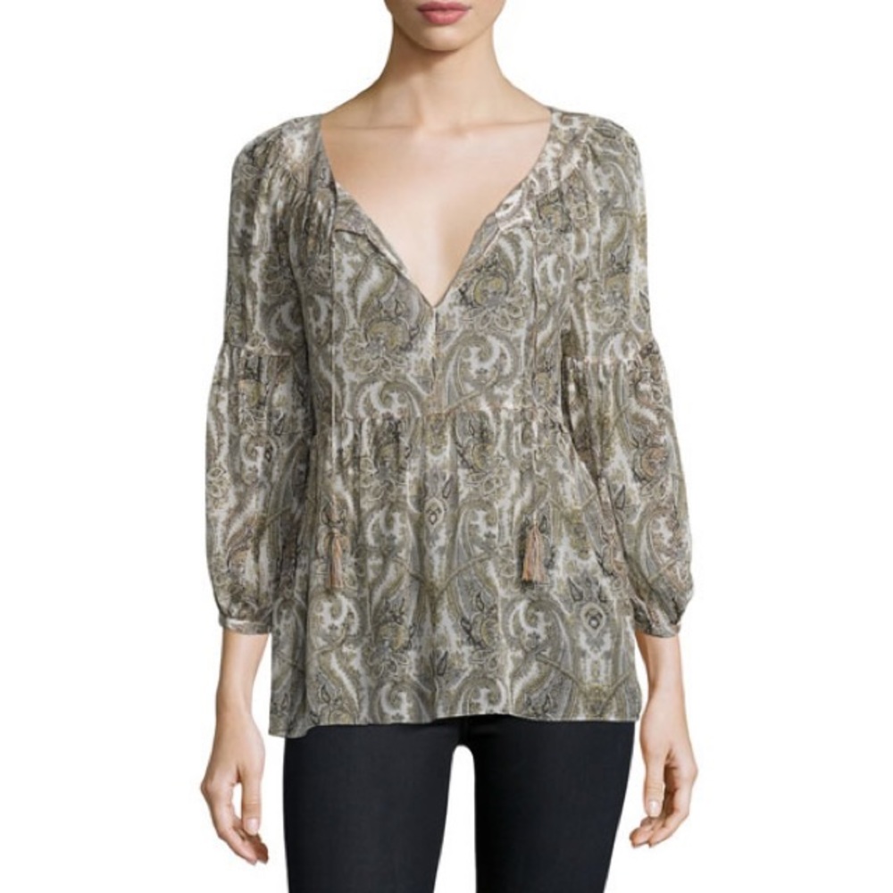 Joie Haiku Tassel Tie- Neck Paisley Silk Blouse